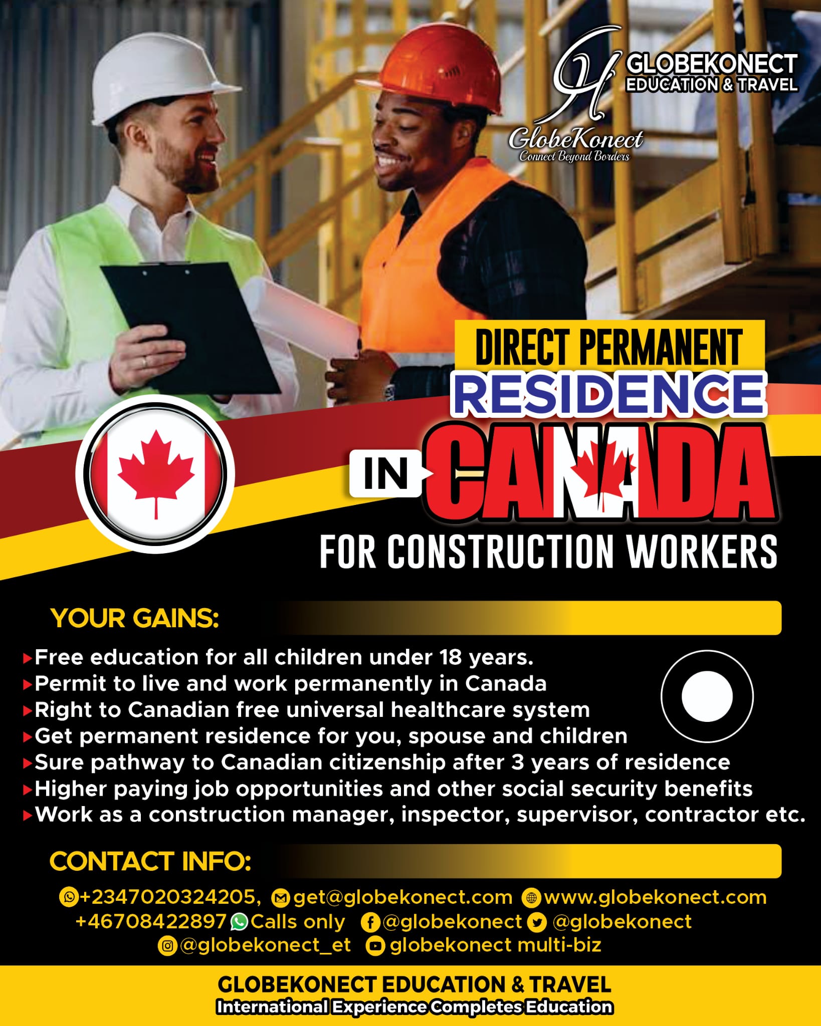 Direct Permanent Residence in Canada for Construction Workers