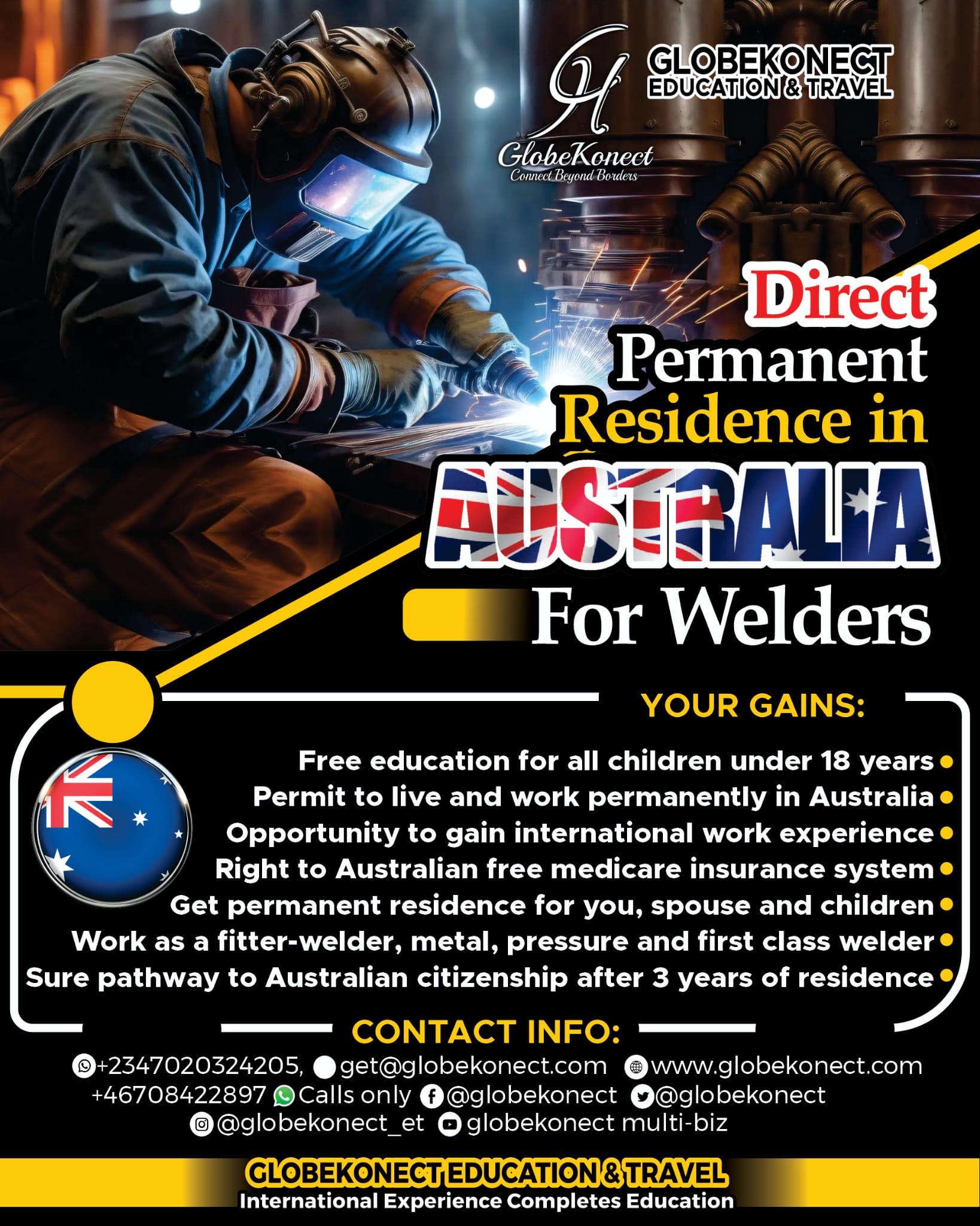 Direct Permanent Residence in Australia for Welders